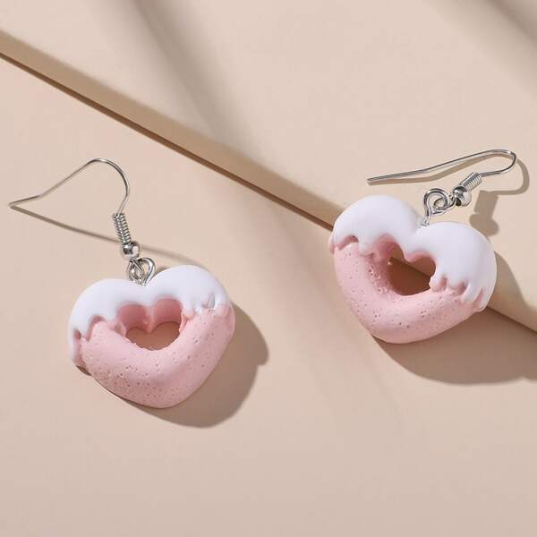 

Серьги-подвески из смолы с сердечком, Розовые
