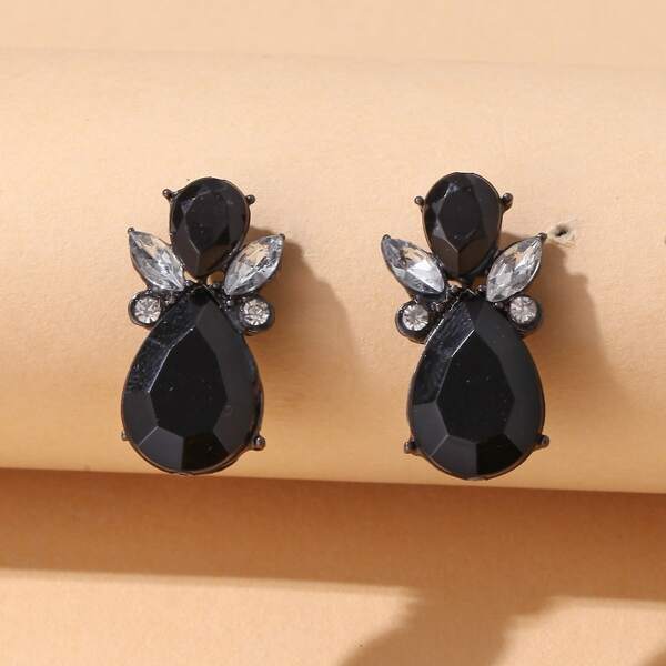 

Water-drop Crystal Decor Stud Earrings, Black