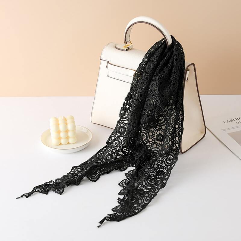 

Hollow Out Lace Scarf, Black