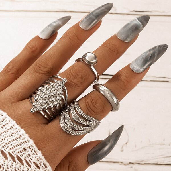 

4pcs Alloy Ring, Silver
