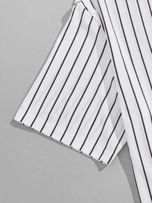 GENTILAND Camiseta suelta de hombre con estampado de rayas y gráfico de letras - Blanco - Ver 3