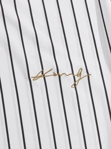 GENTILAND Camiseta suelta de hombre con estampado de rayas y gráfico de letras - Blanco - Ver 5