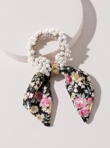 Dây buộc tóc trang trí ngọc trai giả Dây buộc tóc đuôi ngựa Dây thun buộc tóc - Nhiều màu - Xem 1