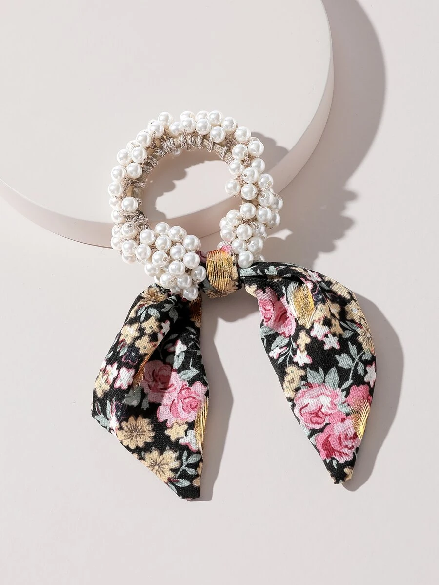 Dây buộc tóc trang trí ngọc trai giả Dây buộc tóc đuôi ngựa Dây thun buộc tóc - Nhiều màu - Xem 1