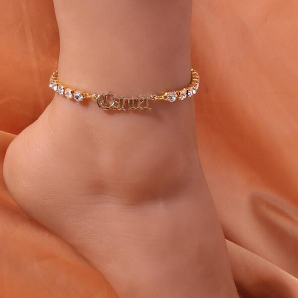 

Letter & Rhinestone Decor Anklet, Gold