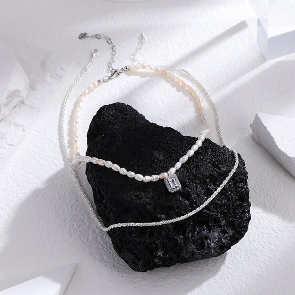 

2pcs 14K Gold Plated Necklace, Silver