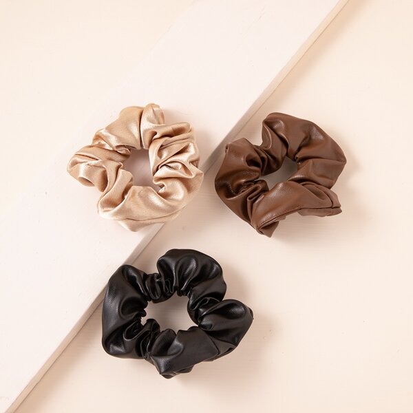 

3pcs Solid Pleated Scrunchie, Multicolor