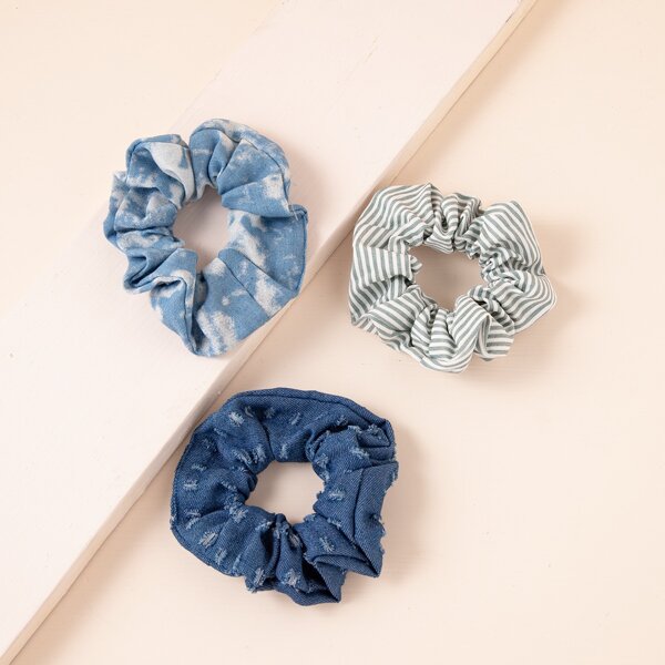 

3pcs Striped Print Scrunchie, Multicolor