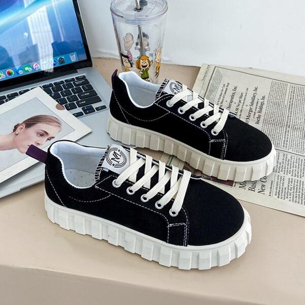 

Minimalist Platform Canvas Shoes, Black