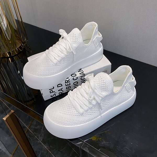 

Hollow Out Flatform Sneakers, White