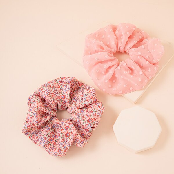 

2pcs Simple Pleated Scrunchie, Coral pink