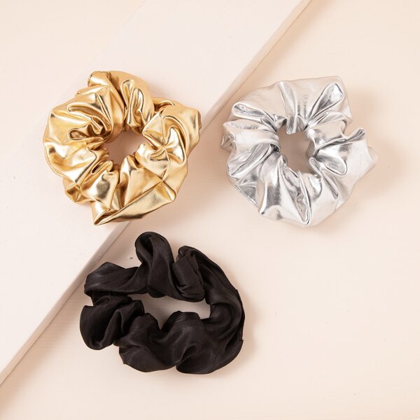 

3pcs Simple Pleated Scrunchie, Multicolor