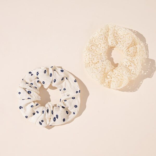 

2pcs Floral Print Scrunchie, Multicolor