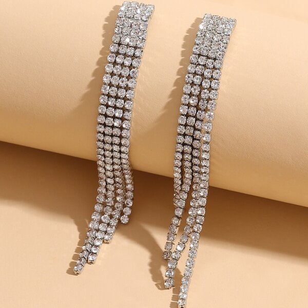 

Rhinestone Tassel Decor Drop Earrings, Silver