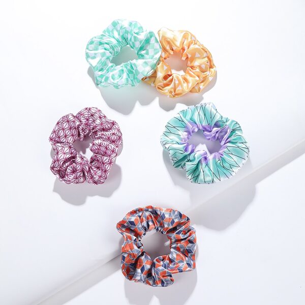 

5pcs Geo Print Scrunchie, Multicolor