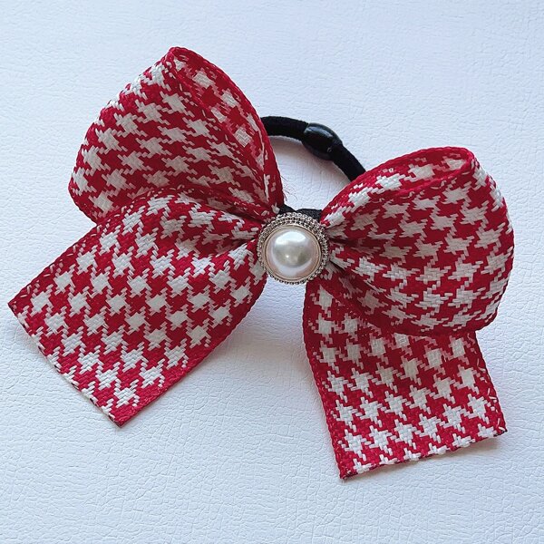 

Bow Knot Decor Hair Tie, Red and white