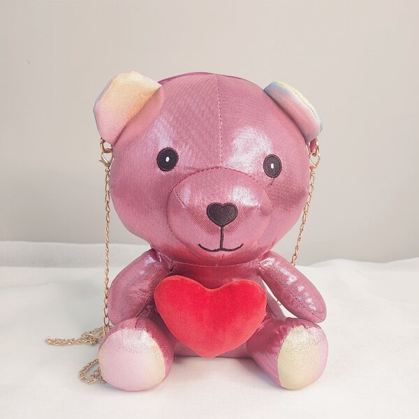 

Girl Doll Bear Design Novelty Bag, Hot pink