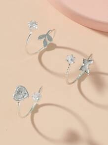 女孩3入組心和蝴蝶裝飾開口戒指