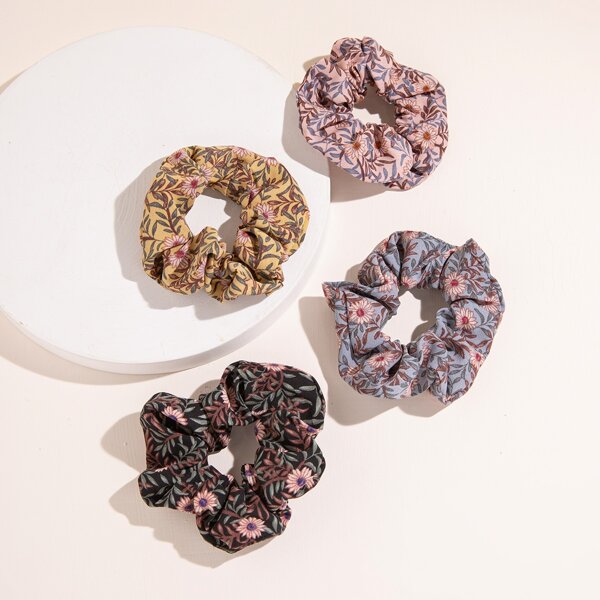

4pcs Floral Print Scrunchie, Multicolor
