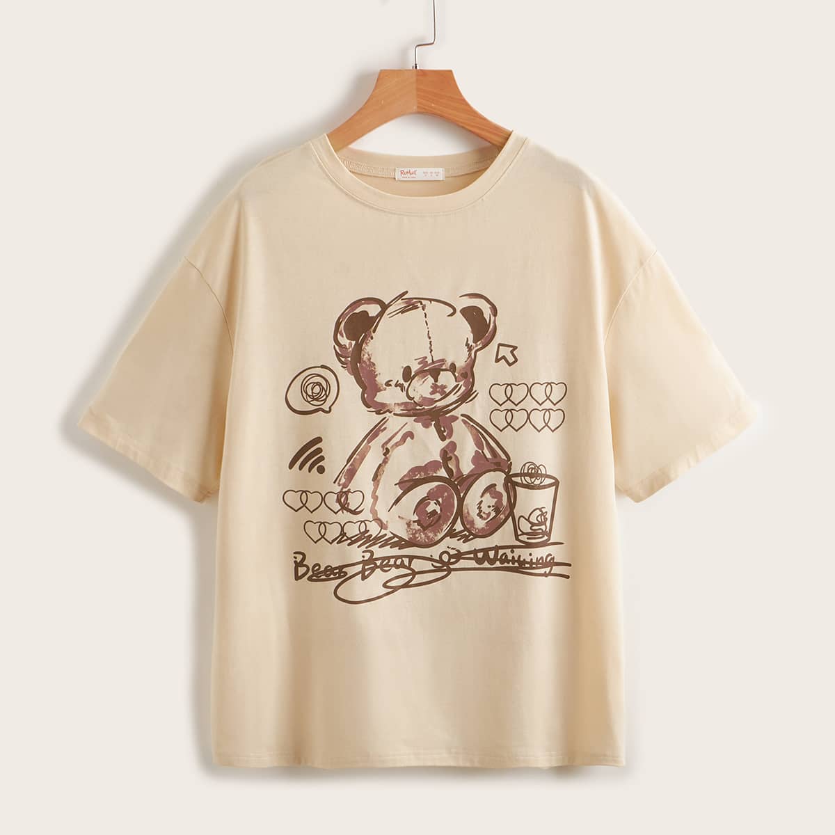 

Letter Cartoon Bear Graphic Oversized Tee, Yellow
