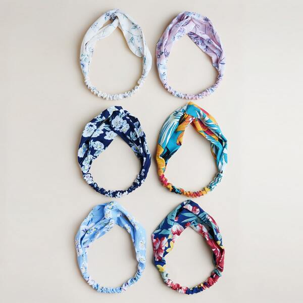 

6pcs Floral Print Hair Band, Multicolor