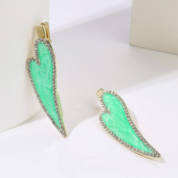 

2pcs Rhinestone Heart Decor Hair Clip, Multicolor
