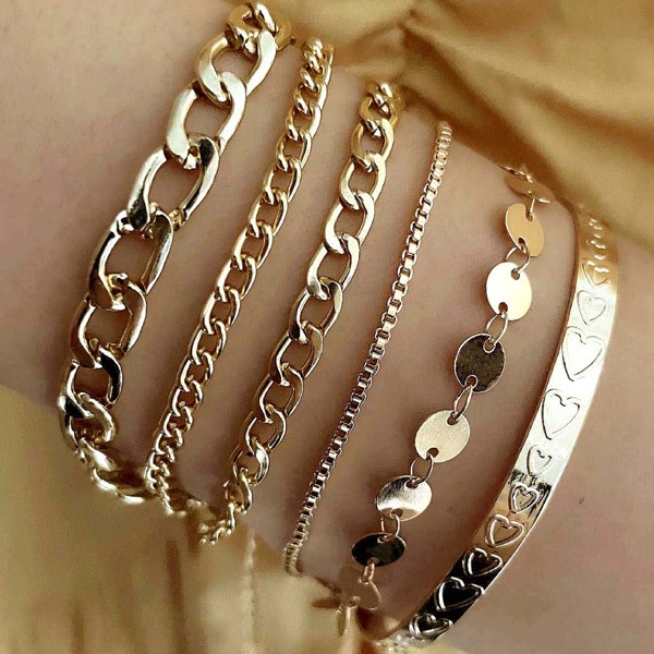 

6pcs Simple Solid Bracelet, Gold