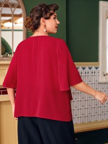 Modelyn 酒红色加大蝴蝶袖覆盖衬衫 - 酒紅色 - 查看 2