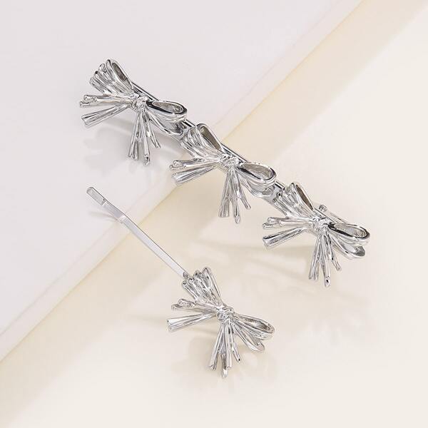 

2pcs Bow Knot Decor Hair Clip, Silver