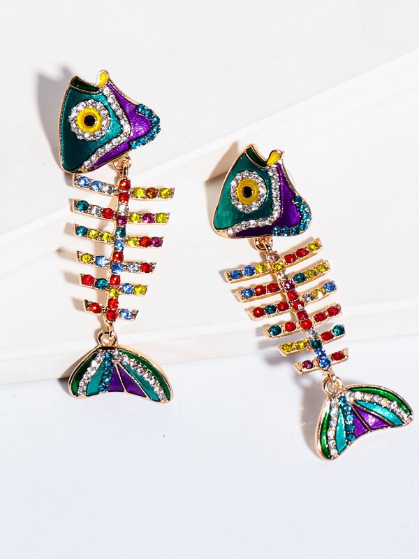 juran 1 Pair Fish Shaped Crystal Earrings For Women, Oil Drop, Fun Holiday Beach Style Jewelry Gift