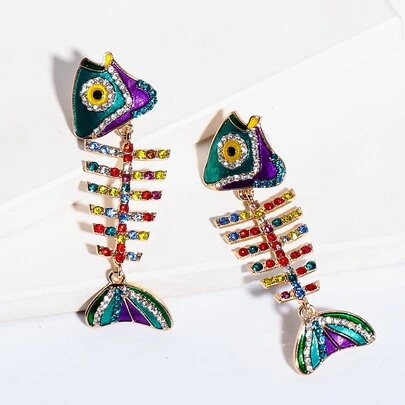 juran 1 对女士鱼形水晶耳环，油滴，趣味假日海滩风格珠宝礼物