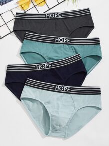 男士4入組拼接字母和條紋織帶內褲 - 彩色 - 查看 1