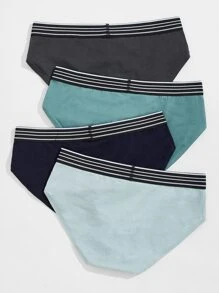 男士4入組拼接字母和條紋織帶內褲 - 彩色 - 查看 2