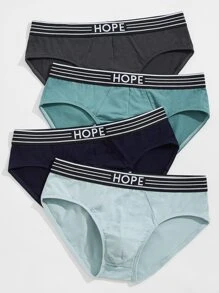 男士4入組拼接字母和條紋織帶內褲 - 彩色 - 查看 4