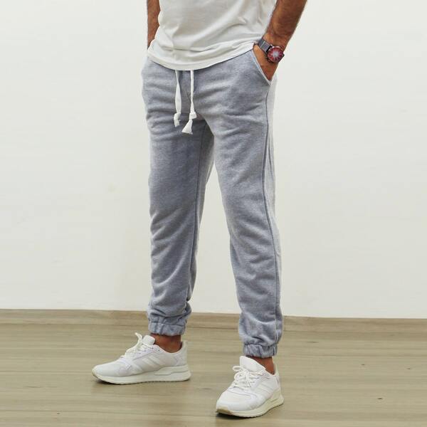 

Men Drawstring Waist Slant Pocket Sweatpants, Light grey