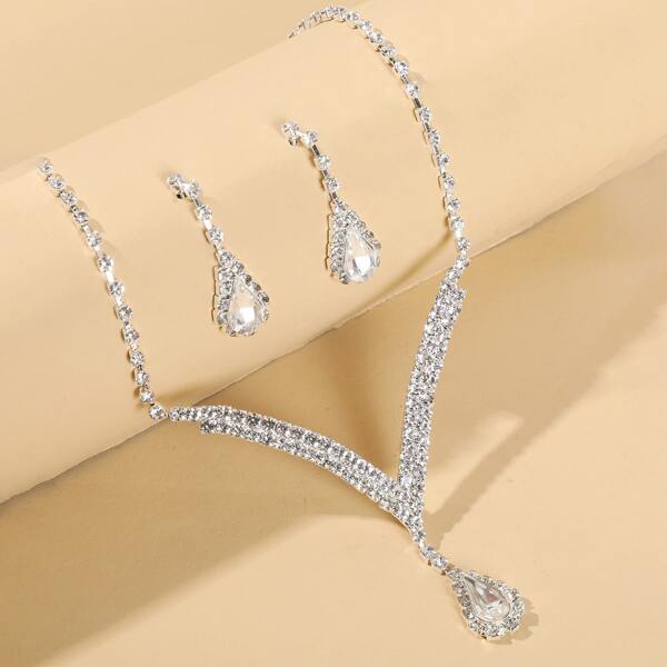 

3pcs Rhinestone Jewelry Set, Silver