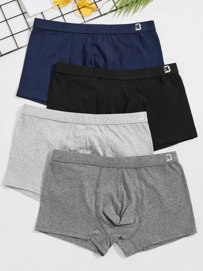 Manfinity Underwear&Sleepwear Basics سروال داخلي بوكسر بطباعة أحرف 4 قطع للرجال