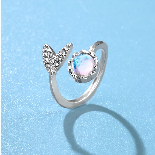 

Girls Rhinestone Fish Tail Design Cuff Ring, Silver