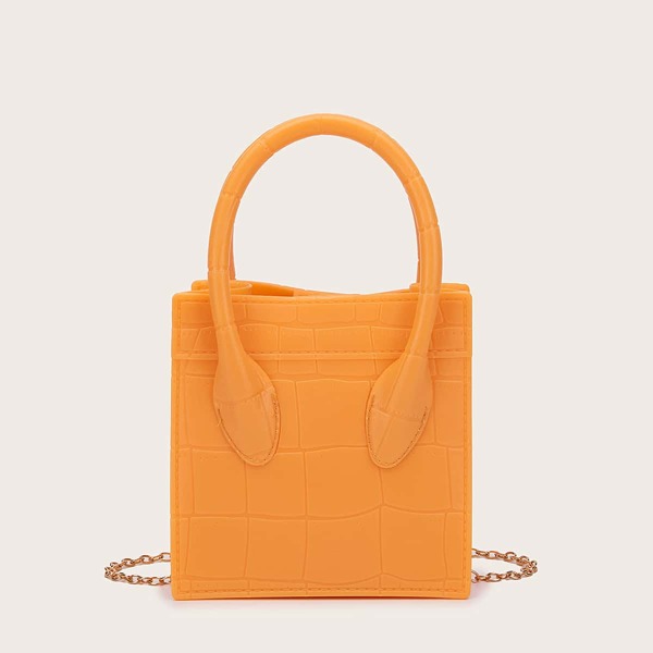 

Croc Decor Chain Satchel Bag, Yellow
