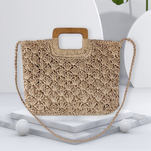 

Minimalist Woven Top Handle Bag, Khaki