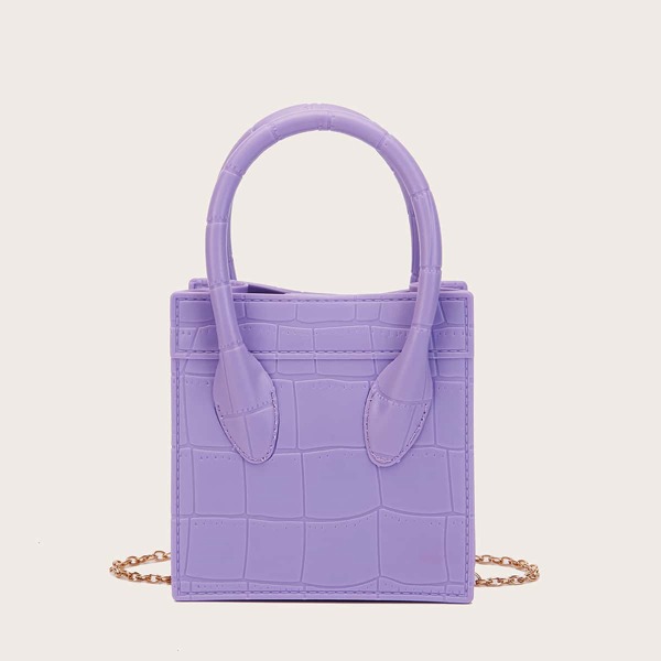 

Croc Decor Chain Satchel Bag, Purple