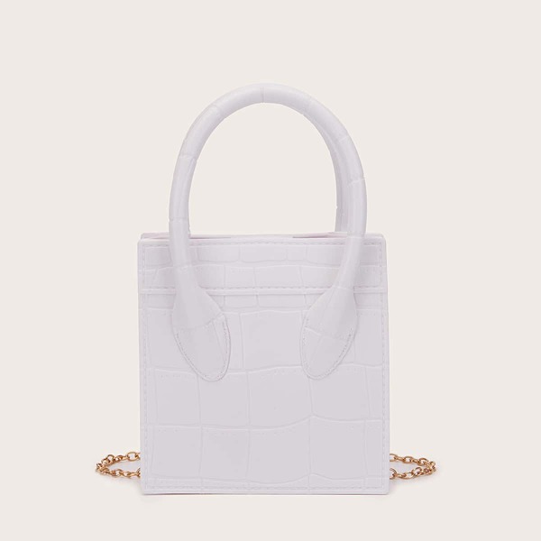 

Croc Decor Chain Satchel Bag, White