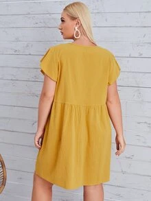 Vestido babydoll con encaje en contraste - Amarillo - Ver 2