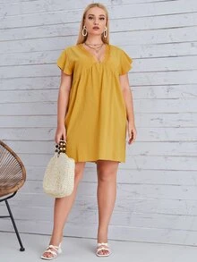 Vestido babydoll con encaje en contraste - Amarillo - Ver 5