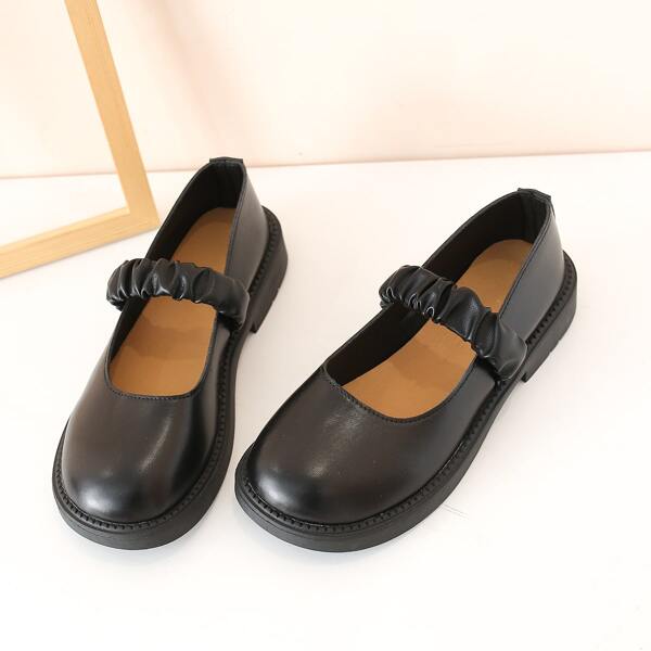 

Minimalist Ruched Mary Jane Flats, Black
