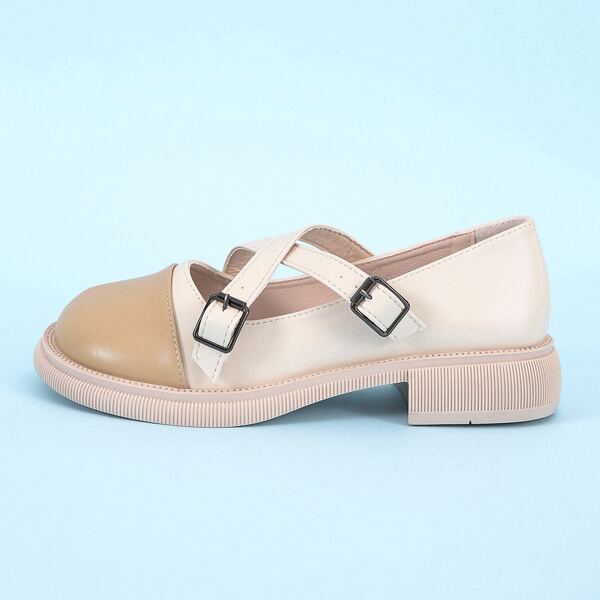 

Two Tone Buckle Decor Flats, Beige
