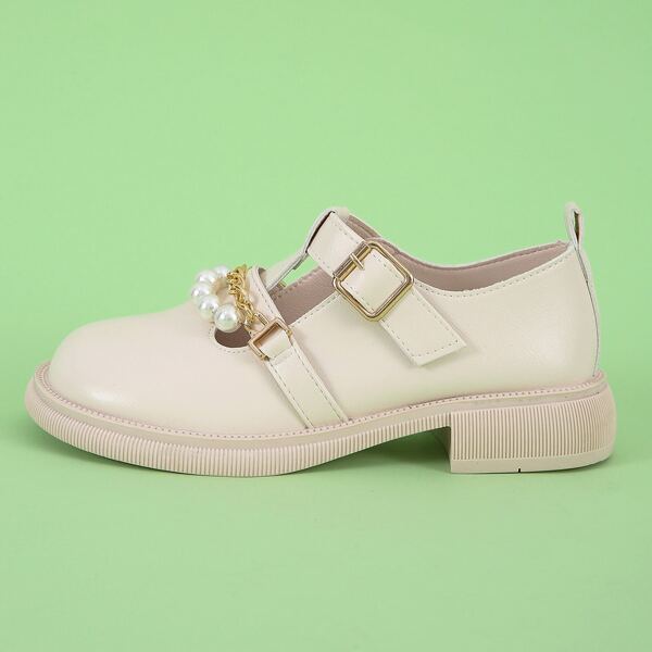 

Pearls Decor Buckle Detail Mary Janes, Beige