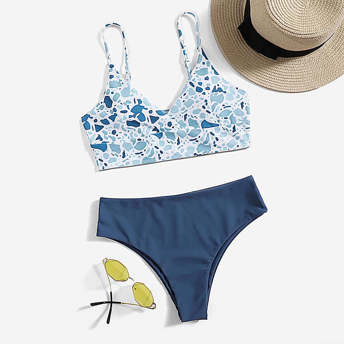 

Graphic V Neck Bikini Swimsuit, Multicolor