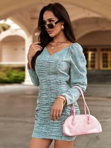 Aveloria Dalmatian Print Ruched Bodycon Dress