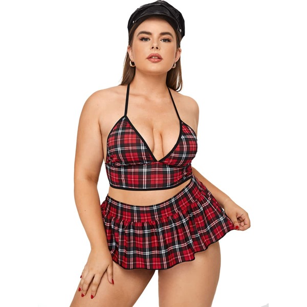 

3pack Plus Tartan School Girl Costume Set, Red